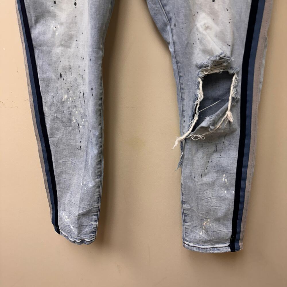 THRT Size 44 Men's Blue Light Wash Denim Jeans Distressed Splatter Streetwear - Picture 5 of 13